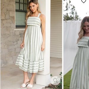 Baltic Born Sage and White Striped Midi Dress